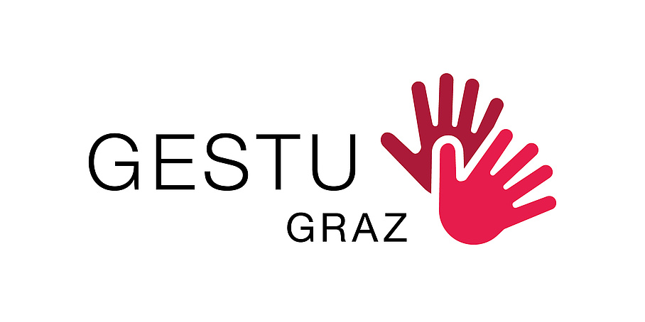 [Translate to English:] Logo der GESTU Graz mit zwei roten Händen.